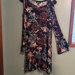 Karen Kane Navy Floral Cold-Shoulder Long Sleeve Dress